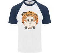 Moo I Mean Boo Maglietta Da Baseball S/S Divertente Con Mucca Per Uomo Halloween
