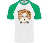 Moo I Mean Boo Maglietta Da Baseball S/S Divertente Con Mucca Per Uomo Halloween