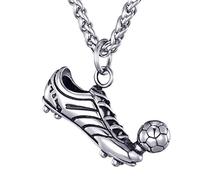 MOO&LEE Collana da uomo in acciaio inox con ciondolo a forma di pallone da calcio con catena a maglie da 6