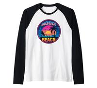 Mood Beach - Retro Sunset 80s Onde Design Maglia con Maniche Raglan