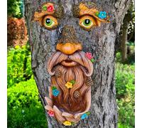 Mood Lab Decorazione per il viso dell'albero - Mangiatoia per uccelli da esterno - Decorazione per viso di vecchio uomo con fiori - Abbracciatore da giardino - Statue artistiche da cortile