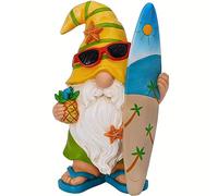 Mood Lab Gnomo da giardino - Statuetta a forma di gnomo surfista, altezza 23,9 cm, divertente decorazione per esterni o per la casa