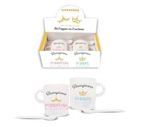 Mood Tazzine Caffè con Cucchiaino Buongiorno Principe e Principessa, Ceramica, Cilindrico, Coppia di Tazze da Caffè, Tazza, Casa, Regalo