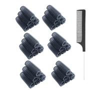 MOODKEY 36 bigodini per capelli neri con presa automatica, senza calore, bigodini professionali per acconciature ricci fai da te, pettine a coda di topo, pettine per donne per capelli medi corti (1,5