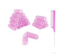 MOODKEY Set di 24 bigodini per capelli con presa automatica, senza calore, bigodini professionali per parrucchieri, bigodini fai da te per acconciature ricci, pettine a coda di topo, pettine per donne