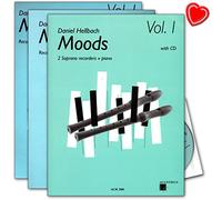 Moods Ruban 1-10 mittelschwere poppig de rockige morceaux pour 2 flûtes à bec soprano et Piano de Daniel clair BACH - Note livre avec CD et cœur coloré Note Pince