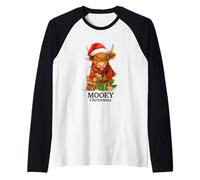 Mooey Christmas Highland Cow Lights Cute Holiday Watercolor Maglia con Maniche Raglan