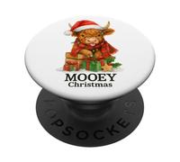 Mooey Christmas Highland Cow Lights Cute Holiday Watercolor PopSockets PopGrip Adesivo