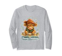 Mooey Christmas Highland Cow Winter Watercolor Maglia a Manica
