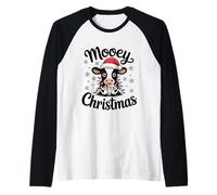 Mooey - Piccola Mucca Natalizia con Cappello di Babbo Natale e luci Natalizie Maglia con Maniche Raglan