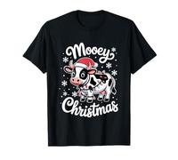 Mooey - Piccola Mucca Natalizia con Cappello di Babbo Natale e luci Natalizie Maglietta