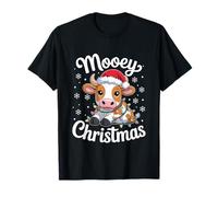 Mooey - Piccola Mucca Natalizia con Cappello di Babbo Natale e luci Natalizie Maglietta