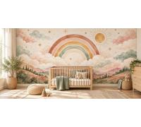 MOOGCO Carta da Parati Murale Arcobaleno Stellato dei Sogni, Adesiva per Camera dei Bambini, Arcobaleno Boho ad Acquerello per Cameretta, 60 x 40 in
