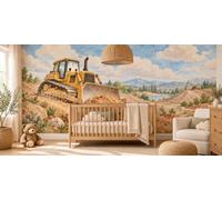 MOOGCO Carta da parati murale Bulldozer sulle Colline, Adesiva Staccabile per Camera dei Bambini, Camion da Cantiere ad Acquerello per Cameretta, 120 x 100 in
