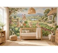 MOOGCO Carta da parati murale Coniglietto nel Giardino, Adesiva Staccabile per Camera dei Bambini, Animali della Fattoria ad Acquerello per Cameretta, 60 x 40 in