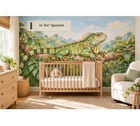 MOOGCO Carta da parati murale I come Iguana, murale peel and stick per cameretta, carta da parati per nursery con alfabeto degli animali ad acquerello, 100 x 80 in