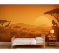 MOOGCO Carta da parati murale Tramonto sul Safari, Adesiva Staccabile per Camera dei Bambini, Paesaggio a Sagome Sovrapposte per Cameretta, 60 x 40 in