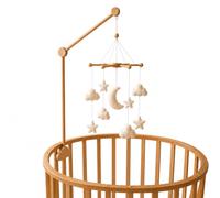 MOOGCO Crib Mobile Arm with Boucle Moon Cloud Star Mobile, 35.4 Inch Wooden Baby Holder Set, Cloud Clamp, Only Wood Touches Your Crib, Handmade, Natural Linseed Oil