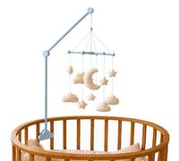 MOOGCO Crib Mobile Arm with Boucle Moon Cloud Star Mobile, 35.4 Inch Wooden Baby Holder Set, Cloud Clamp, Only Wood Touches Your Crib, Handmade, Baby Blue