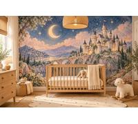MOOGCO Moonlit Castle Carta da Parati Murale Adesiva, Peel and Stick per Camerette, Murale con Castello delle Fiabe ad Acquerello per Cameretta, 160 x 100 in