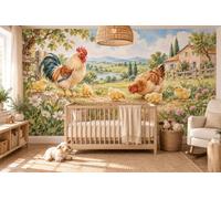 MOOGCO Murale Carta da Parati Pulcini nel Campo, Peel and Stick per Cameretta, Carta da Parati Nursery con Animali della Fattoria ad Acquerello, 160 x 100 in