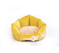 MOOI Cuccia per cani Flower in morbido tessuto velluto, imbottitura in 100% cotone e sfere di poliestere, lavabile in lavatrice a 30 °C, disponibile in 2 misure, 63 x 68 x 32 cm, colore: giallo