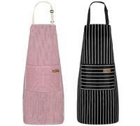 MooiFun Grembiule, Confezione da 2 Grembiuli da Cucina, Grembiule da Cucina Morbido Regolabile con 2 Grandi Tasche per Cucina di Casa, Ristorante, Giardinaggio, Barbecue, Fornaio, Cameriera(Nero/Rosa)