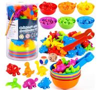 MOOING Giochi Montessori 2 3 4 Anni,48 Pezzi Conteggio degli Dinosauro con Ciotola, Pinzette, Ordinamento dei Colori Giocattoli Matematici, Giocattoli Educativi Regalo per Bambini
