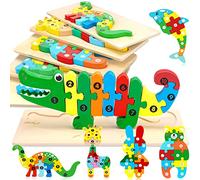 MOOING Puzzle in Legno per Bambini, 6 Pezzi Animali Giochi Montessori Bambini, 3D Legno Giocattoli Bambini, Giocattoli Animali da Puzzle 1 2 3 4 Anni, Puzzle Legno Giocattoli Educativi per le Abilità