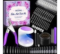 MOOING Tip Unghie e Colla Gel Kit Unghie Finte con Colla, 504 Pezzi Unghie Finte Corte in Gel, 11 Taglie Kit Tip Unghie Ballerina, Con Mini Lampada UV LED Unghie per Saloni e Uso Domestico Nail Art