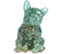 mookaitedecor 7,5-7,7 cm Statuetta Bulldog francese in resina e pietre di cristallo, statua di cane in cristallo animale scolpito per la decorazione dell'ufficio a casa, avventurina verde