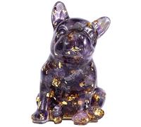 mookaitedecor 7,5-7,7 cm - Statuetta Bulldog francese in resina e pietre di cristallo, statua di cane in cristallo animale intagliato per la decorazione dell'ufficio domestico, ametista