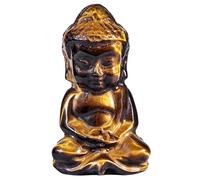 mookaitedecor Occhio di Tigre Mini statuetta del bambino Buddha in pietra scolpita statua di pietra tascabile in cristallo Reiki per la decorazione della casa e ornamento da tavolo, altezza 5-5,5 cm