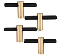 mookaitedecor Set di 4 pomelli per cassetti in ossidiana nera, pomelli in pietra per armadietti, maniglie in ottone per cucina, comò e porta