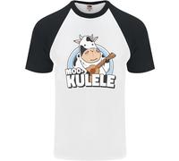 Mookulele Divertente Mucca Giocare Ukulele Chitarra Uomo S/S Baseball T-Shirt
