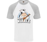 Mookulele Divertente Mucca Giocare Ukulele Chitarra Uomo S/S Baseball T-Shirt