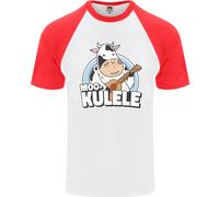 Mookulele Divertente Mucca Giocare Ukulele Chitarra Uomo S/S Baseball T-Shirt