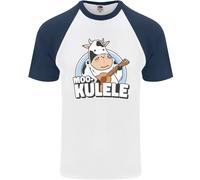 Mookulele Divertente Mucca Giocare Ukulele Chitarra Uomo S/S Baseball T-Shirt