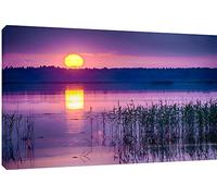 MOOL Kanieris Tramonto sul Lago Stampa Artistica da Parete su Tela, con Motivo, Misura L, Colore: Viola, 81 x 56 cm