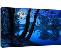 MOOL "Mountain Light Moon River by-Stampa Artistica da Parete su Tela, con Motivo, Misura L, Colore: Blu, 81 x 56 cm