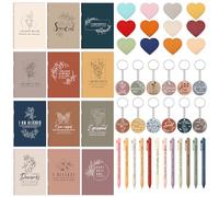 Mooliwe 60 Pcs Positive Affirmation Gift Set Gratitude Notebooks with Pens Motivational Encouragement Notepads Daily Affirmation Keychain Leather Heart Bookmark for Women Stress Relief (Simple)