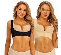 Moollyfox 2 pali di messa a forma del braccio superiore,braccio guaina dimagrante canotta Shaper manica alta corset,gilet di compressione correttore di postura supporto per post liposuzione, Nero +
