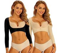 Moollyfox 2 pali di messa a forma del braccio superiore,braccio guaina dimagrante canotta Shaper manica alta corset,gilet di compressione correttore di postura supporto per post liposuzione, Nero +