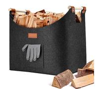 Moollyfox Cesto in legno per legna da ardere grande, 57 l, stabile borsa per legna da ardere, con manici pieghevoli, cestino per legna da ardere, cestino per legna da ardere, giornale (45 x 32 x 40