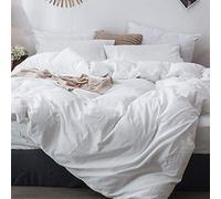 MooMee Set copripiumino in 100% cotone lavato, effetto lino, traspirante, resistente, morbido e confortevole (bianco sporco, king size)