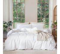 MOOMEE Set copripiumino in 100% cotone lavato, ruvido, traspirante, resistente, morbido e confortevole (bianco brillante, king 264 x 228,6 cm)