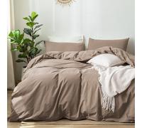MooMee Set di biancheria da letto, 100% cotone lavato, effetto lino, traspirante, resistente, morbido e confortevole (marrone, king size)
