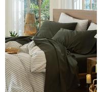 MooMee Set di biancheria da letto in 100% cotone lavato come tessuto testurizzato, traspirante, morbido, comodo (verde oliva, king size)