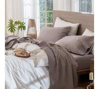 MooMee Set di lenzuola in 100% cotone lavato, ruvido, traspirante, resistente, morbido e confortevole (marrone malva, king size)