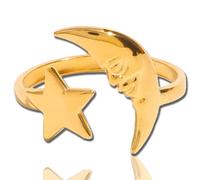Moon And Star Cuff - Where Celestial Magic Meets Earthly Craft,Handmade Adjustable Star and Moon Pattern Open Bracelet,for Women (Gold)